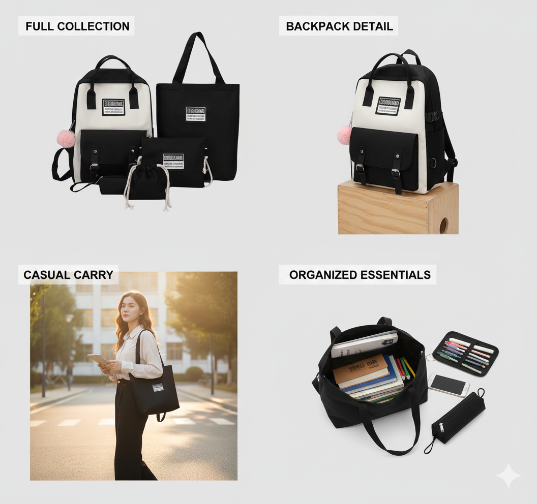 Plecak 5 w 1 – Damski Zestaw Szkolny | 5 Elementów