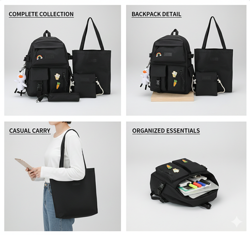 Plecak Szkolny Damski 4 w 1 – Model 2 Czarny