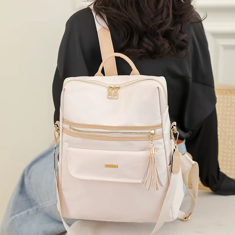 Plecak damski 2 w 1 – beżowy z brązowymi detalami