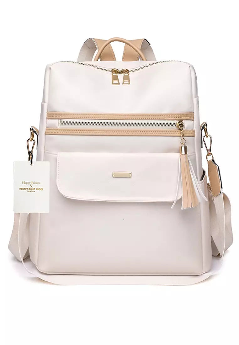 Plecak damski 2 w 1 – beżowy z brązowymi detalami